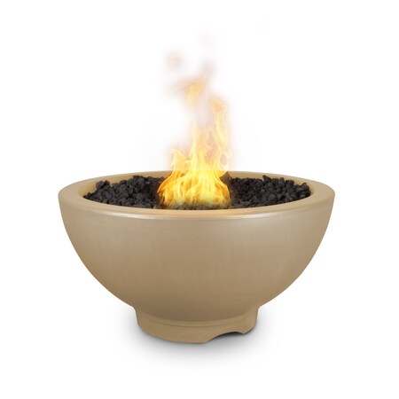 The Outdoor Plus 38 Round Sonoma Fire Pit - GFRC Concrete - Brown - Plug & Play Electronic Ignition - Liquid Propane OPT-SONMA38EKIT-BRN-LP